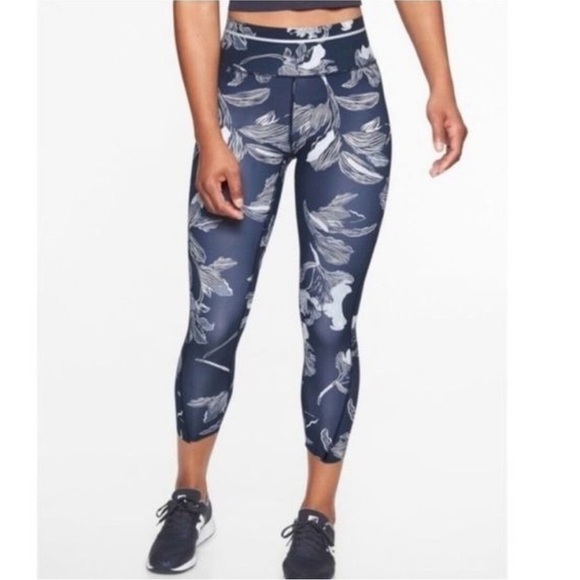 Athleta Floral Sonic Navy Leggings eh - Picture 1 of 16